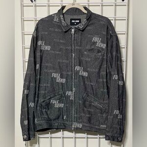 Full Send Size Large Grey Denim Jacket All Over Print